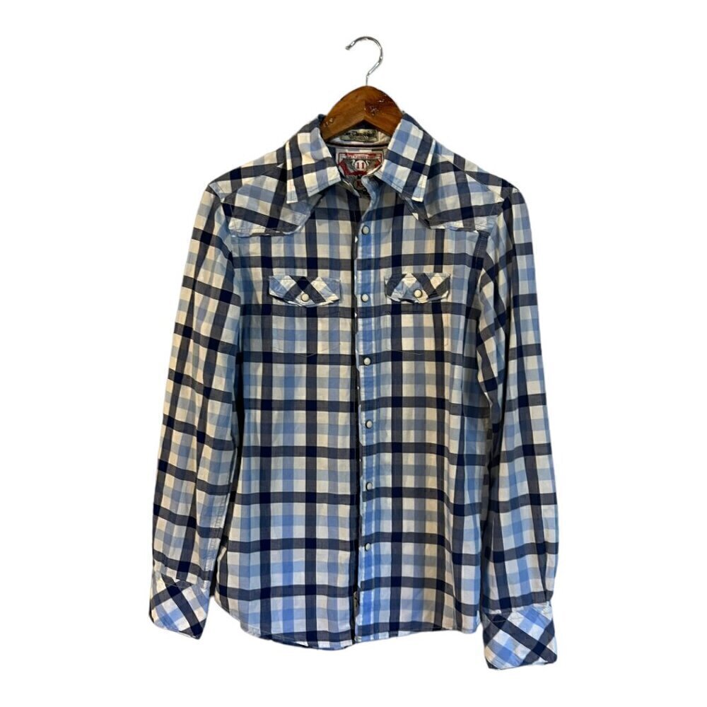JACHS Plaid Snap Front Shirt Long Sleeve Size Men's Small 100% Cotton Western